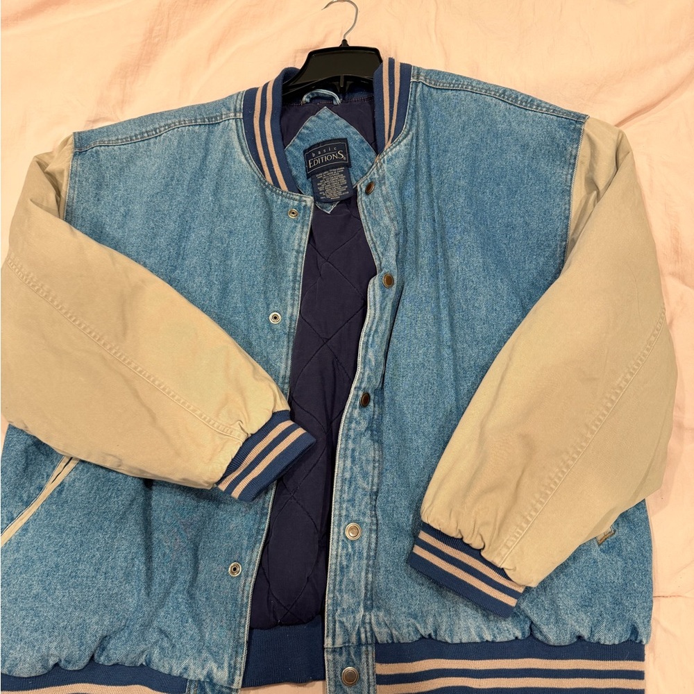 Basic Editions Blue and Tan Men's Bomber Jacket